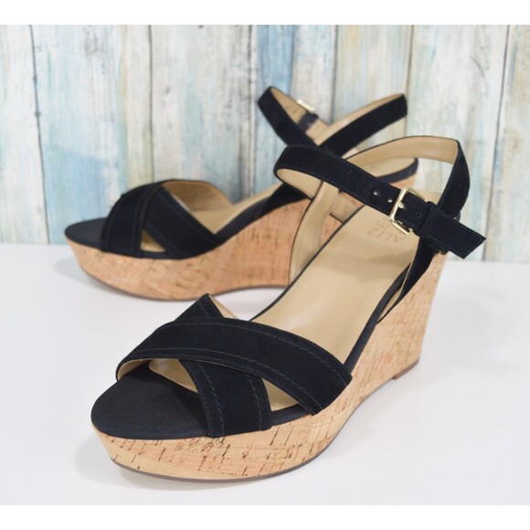Naturalizer Shoes - Naturalizer Zia Ankle Strap Cork Wedges Size 8.5 Black Suede